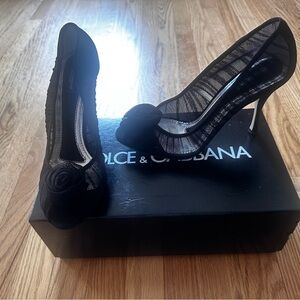 Dolce & Gabbana Black Tulle Rosette Peep Heels